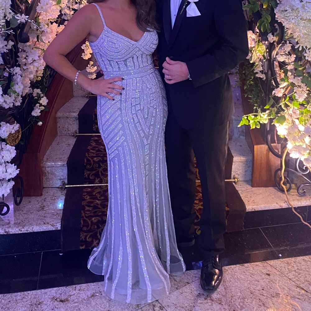 Glow dress silver sequin gown